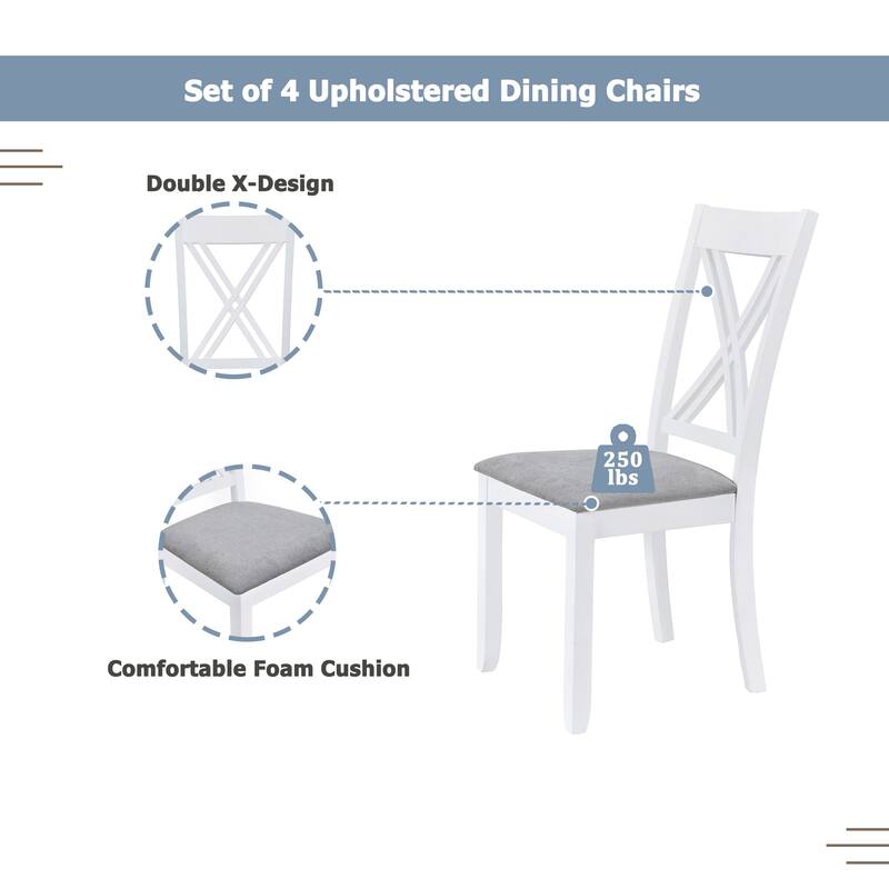 5-Piece Dining Table Set, Rectangular Table with Four Upholstered Seats, Kitchen Table with Wooden Legs