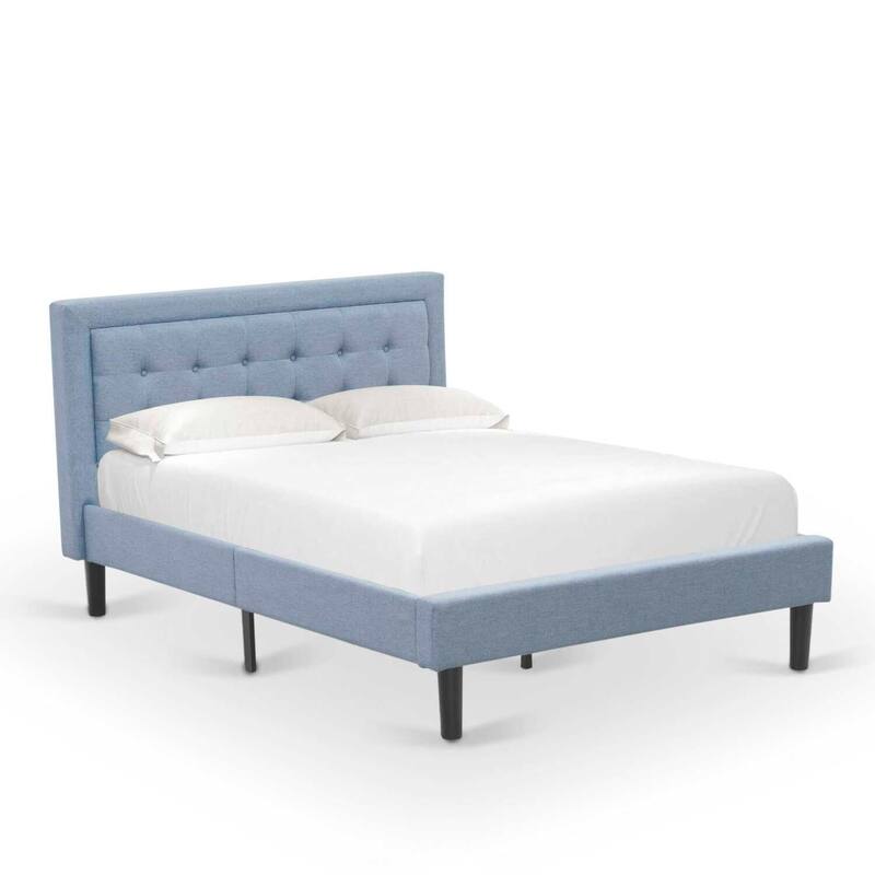 Full Size Bed Frame Upholstered Headboard - Modern Linen Fabric Bed - Black Legs - Easy Assembly