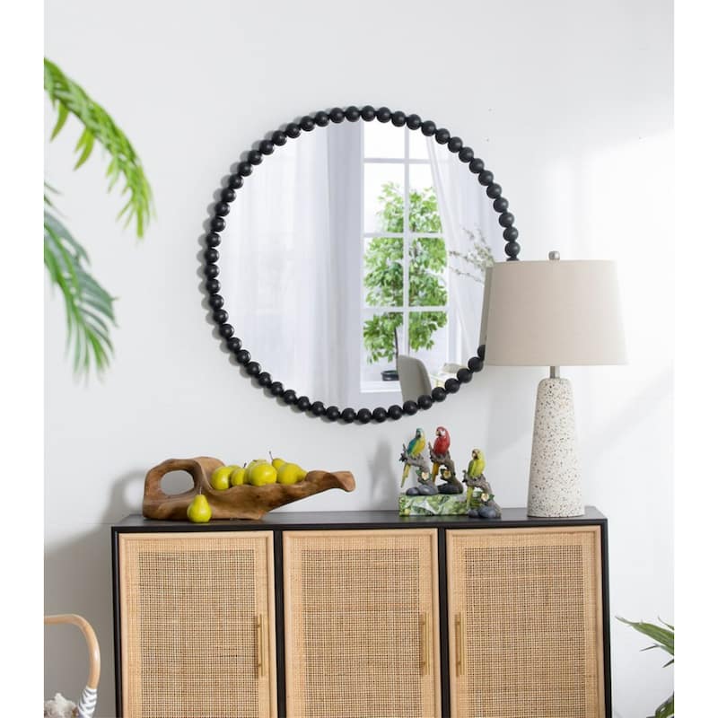 Beaded Metal Round Wall Mirror - 32" - Black