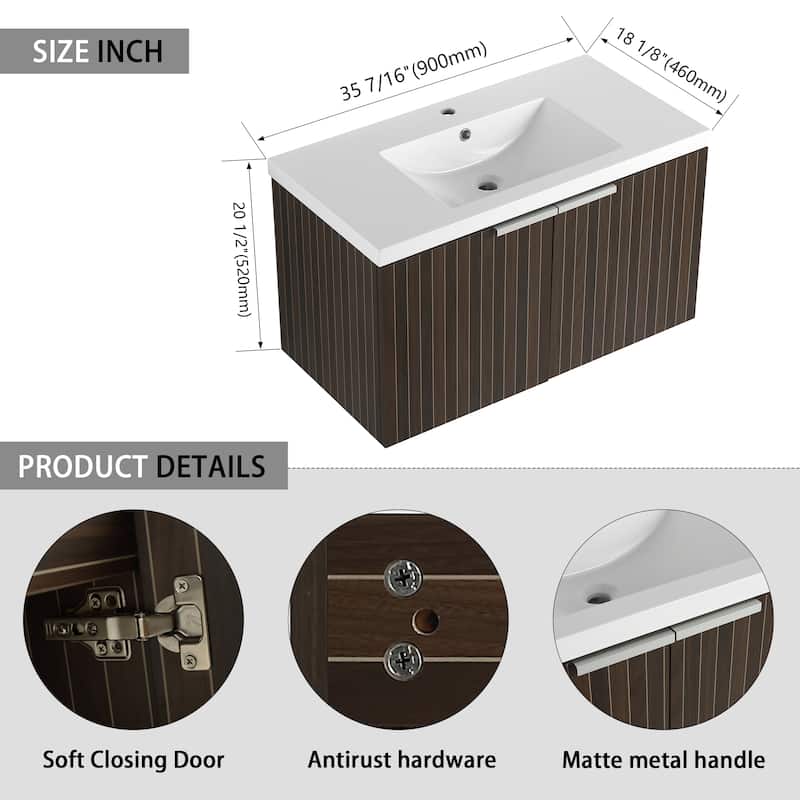 Bathroom Vanity With Sink In 24/30/36 Inch, Floating Bathroom Vanity With Soft Close Door