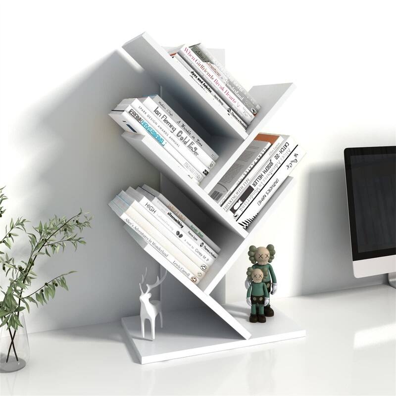Wooden Book Tree Shelf - 5-tier-white