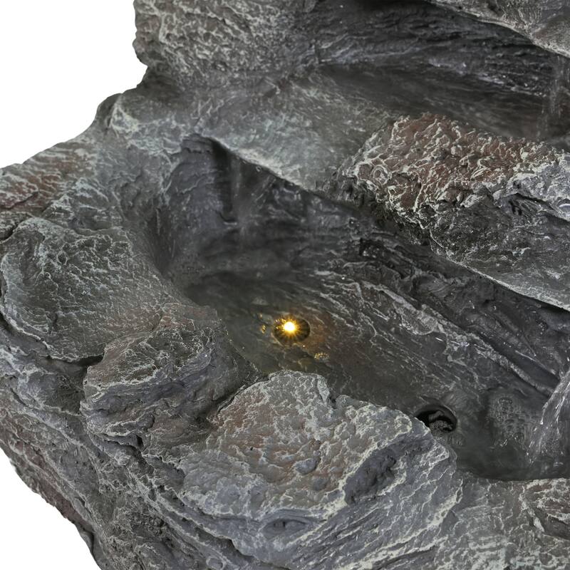 4-Tiered Concrete Rock Waterfall Fountain,20.8"H-Garden Decor with LED Lights,Weather-Resistant,Soothing Water Sound Ambiance
