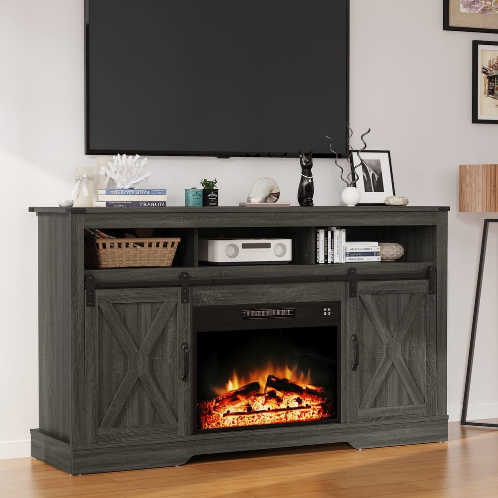 Farmhouse Media Console TV Stand with Fireplace for TVs Up To 70"