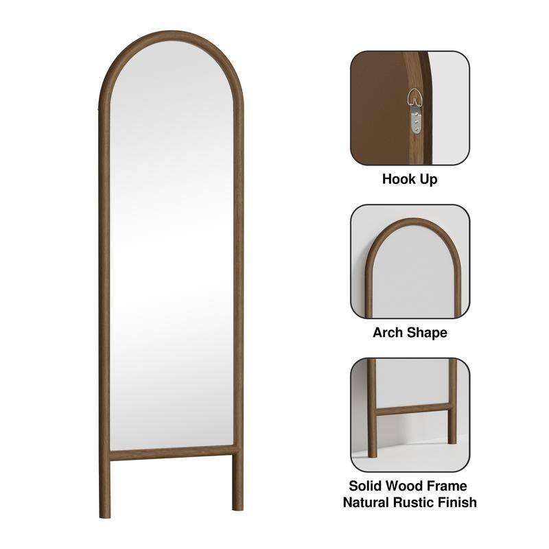 Ladder-Style Arched Solid Wood Framed Full Length Leaning Mirror