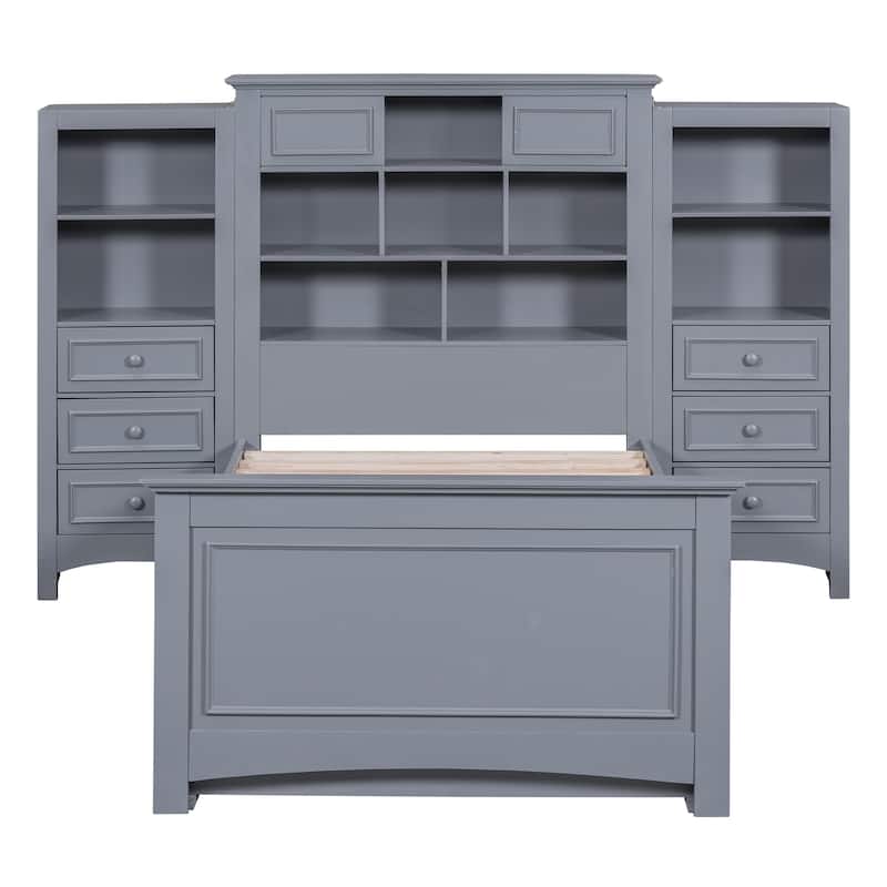 Twin Size Wood Bed with Cabinet and Drawers