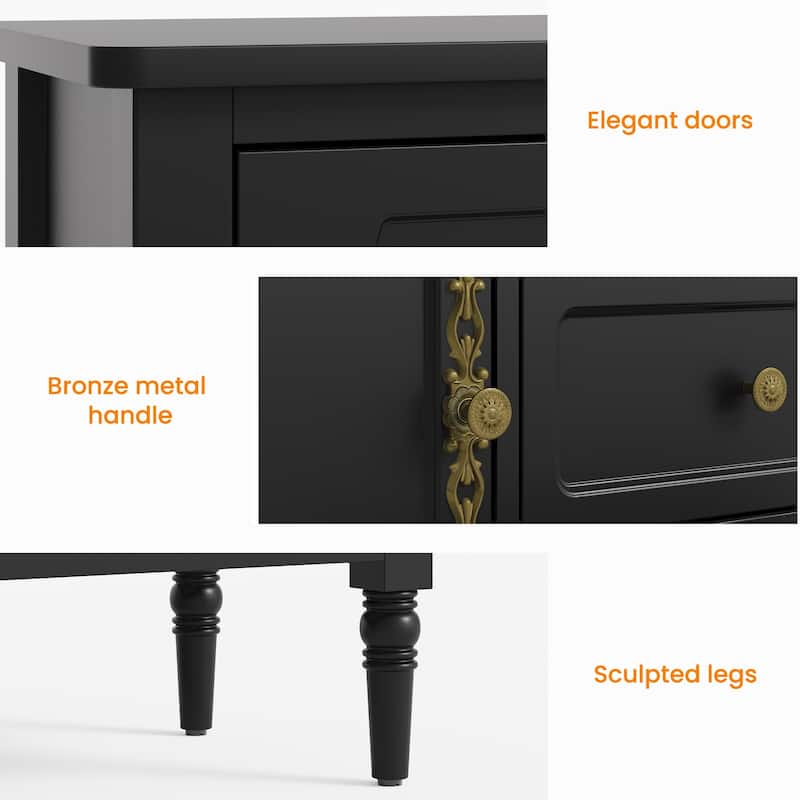 Black Storage Cabinet with 2 Doors & 3 Drawers