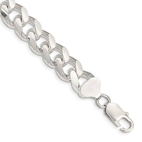 925 Sterling Silver 10.5mm Domed w/Side Diamond Cut Curb Chain Bracelet, 10"