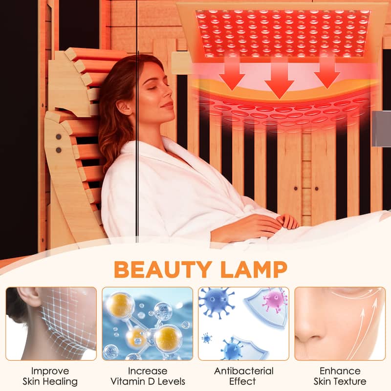 Hemlock Infrared Sauna with Red Light Therapy - Beauty Lamp & 15-Min Fast Warm-Up