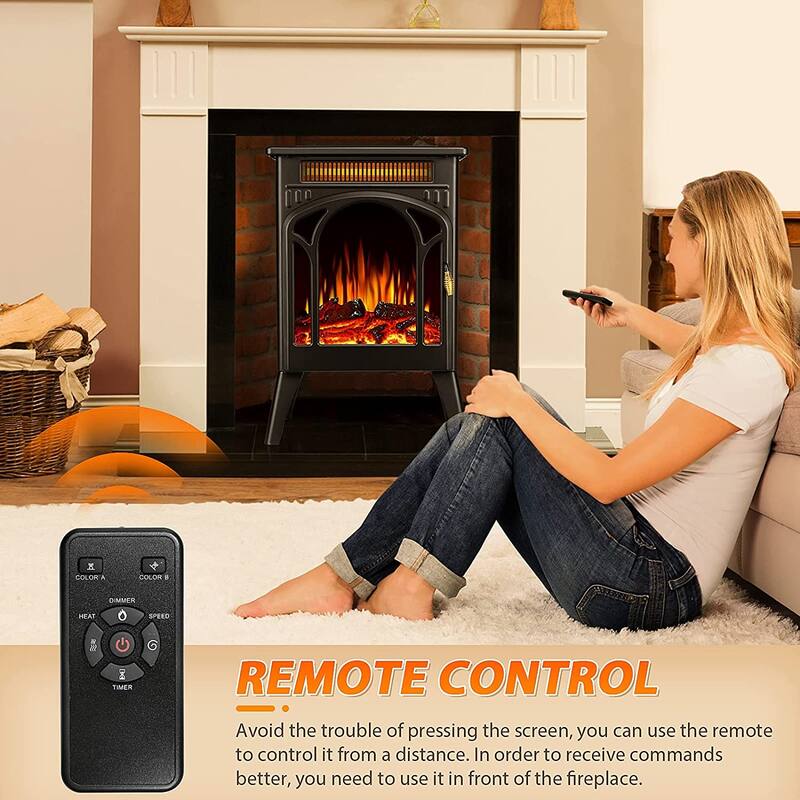 16 Inch Electric Fireplace, Freestanding Fireplace Stove with 3D Flame Effect,Remote, Black