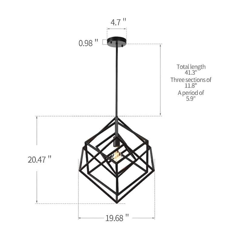 1 Light 20 inch Geometric Black Pendant Lamp Multifaceted Open Cage Frame