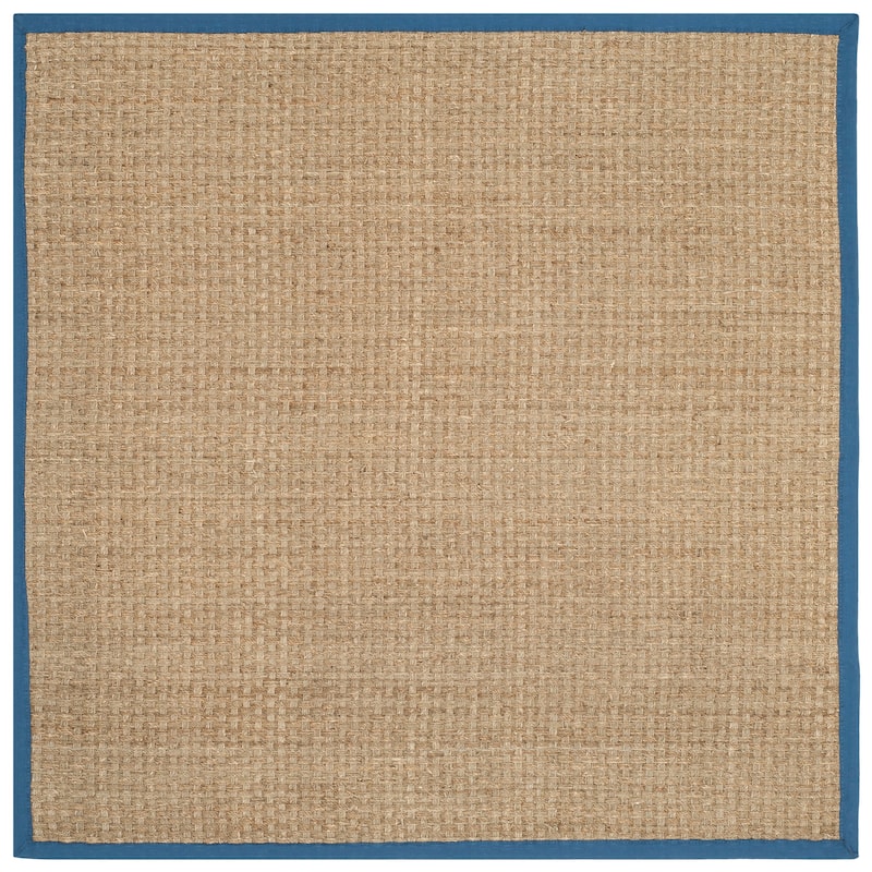 SAFAVIEH Natural Fiber Marina Basketweave Seagrass Rug - 4' x 4' Square - Natural/Navy
