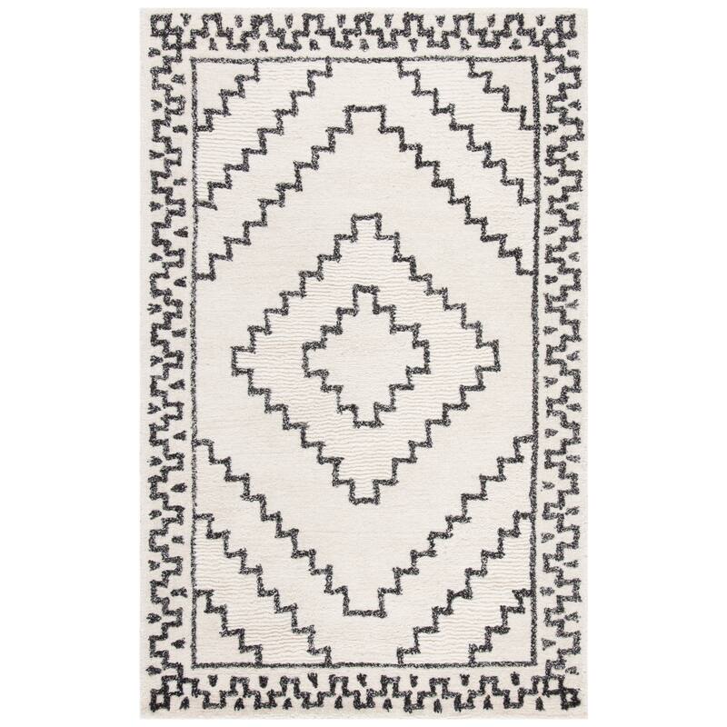 SAFAVIEH Handmade Casablanca Shag Kika Wool Rug - 5' x 8' - Ivory/Black
