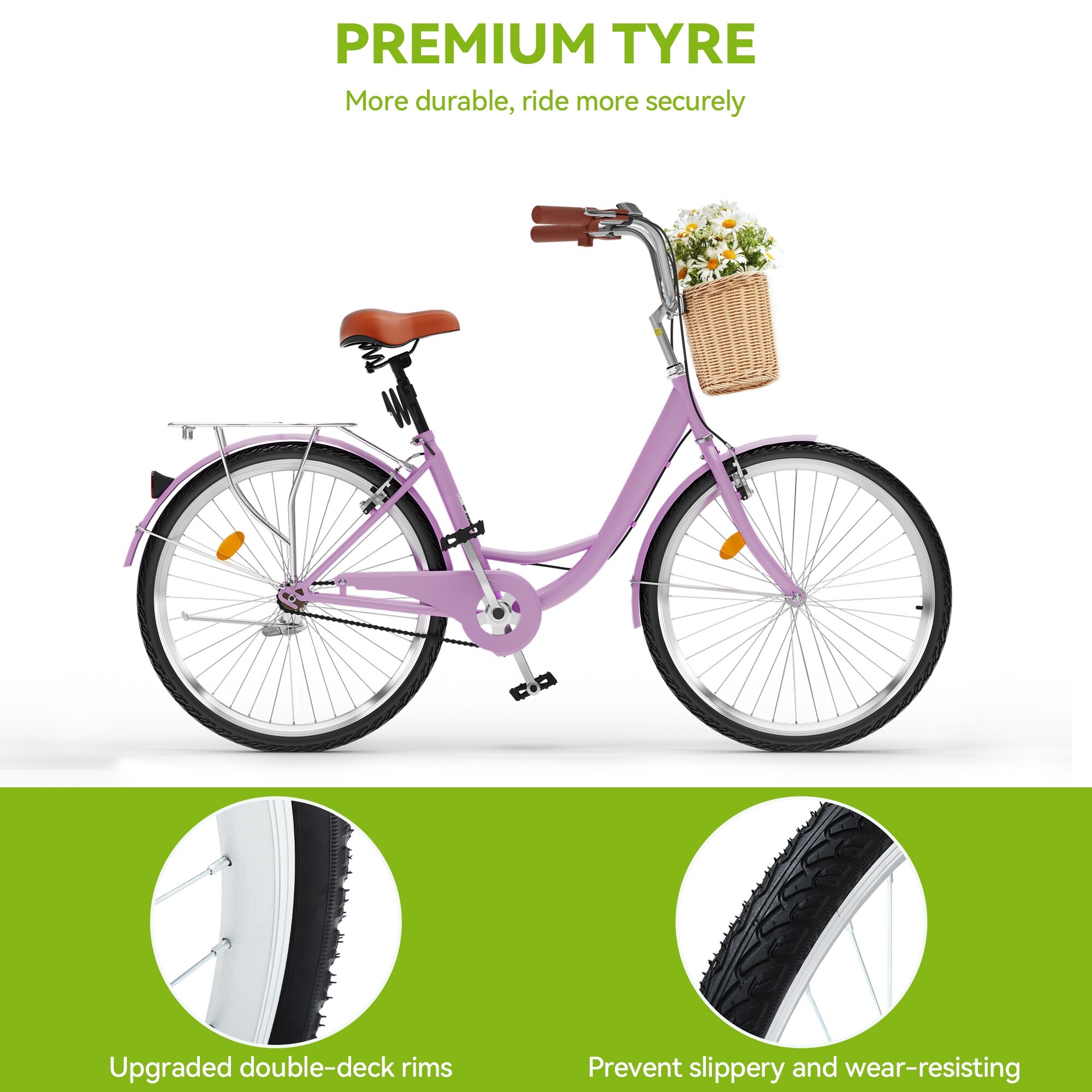 26 Inch Beach Cruiser Bike for Women - 1 Speed Commute Bike