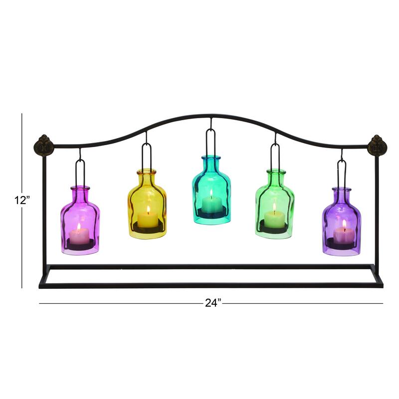 Multi Colored or Black Metal Hanging Bottle Decorative Indoor Outdoor Candle Lantern