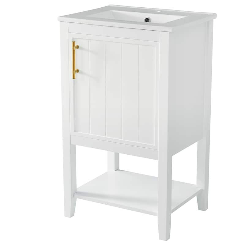 20" Bathroom Vanity with Sink, Bathroom Cabinet with Soft Closing Door, Storage Rack and Open Shelf