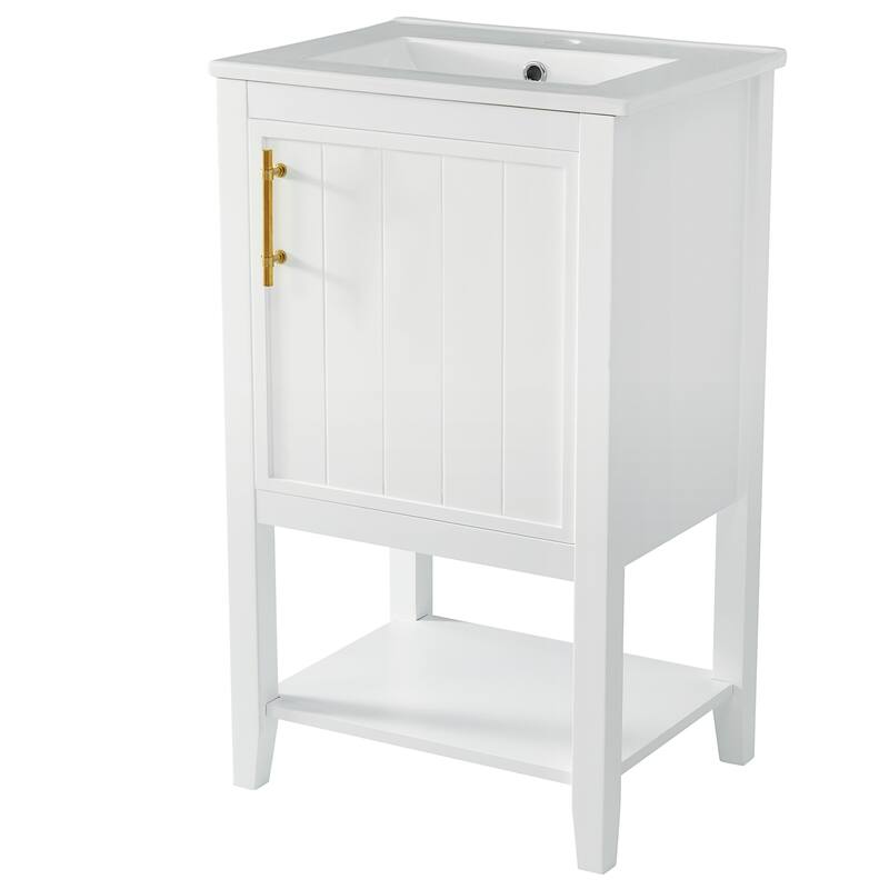 Small Bathroom Vanity with Sink, Bathroom Storage Cabinet with Soft Close Door, Single Vanity with Storage Rack and Open Shelf