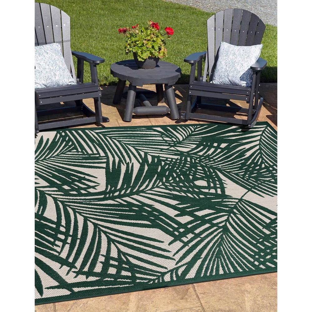 World Rug Gallery Contemporary Palm Leaf Textured Flat Weave Indoor/Outdoor Area Rug