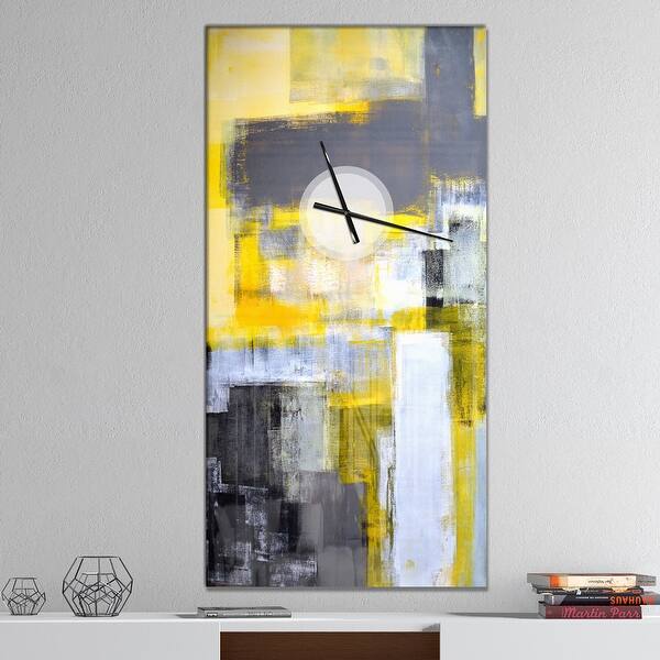 slide 2 of 12, Designart 'Grey and Yellow Blur Abstract' Oversized Modern Wall CLock