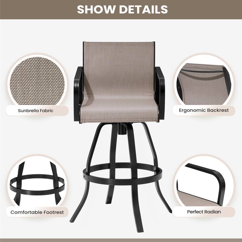 Outdoor Indoor Aluminum Swivel Patio Bar Stools Dining Chairs with Sunbrella Fabric