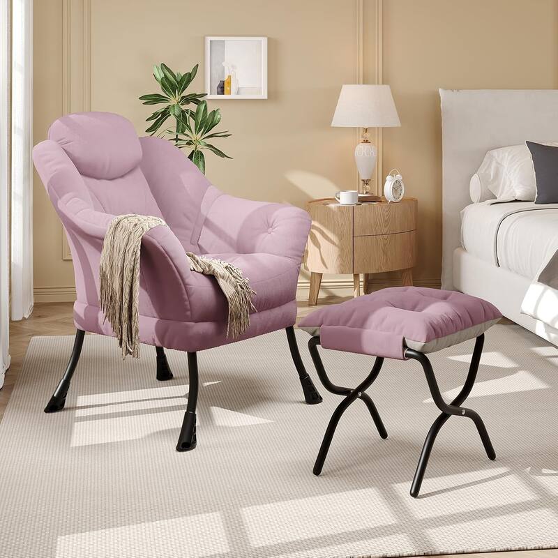 Lazy Chair, Ergonomic Reading Armchair Foldable Footrest, Modern Lounge Chair Removable Washable Cover
