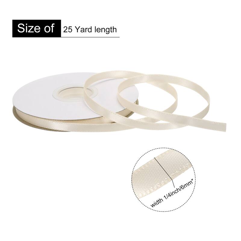 Double Faced Solid Satin Ribbon Polyester Fabric Roll for Gift Party - Beige - 1/4" x 25 Yard