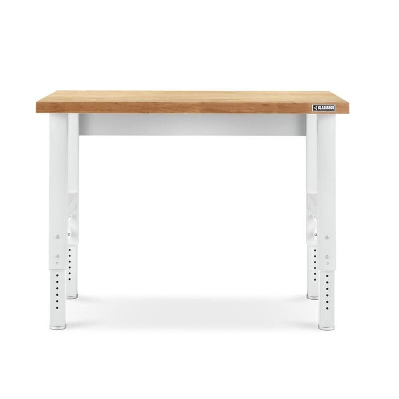 Gladiator GarageWorks 4-ft Adjustable Height Hardwood Workbench with Hammered Granite Finish - 48" w x 27.5-40.8" H x 25" D - Hammered-White