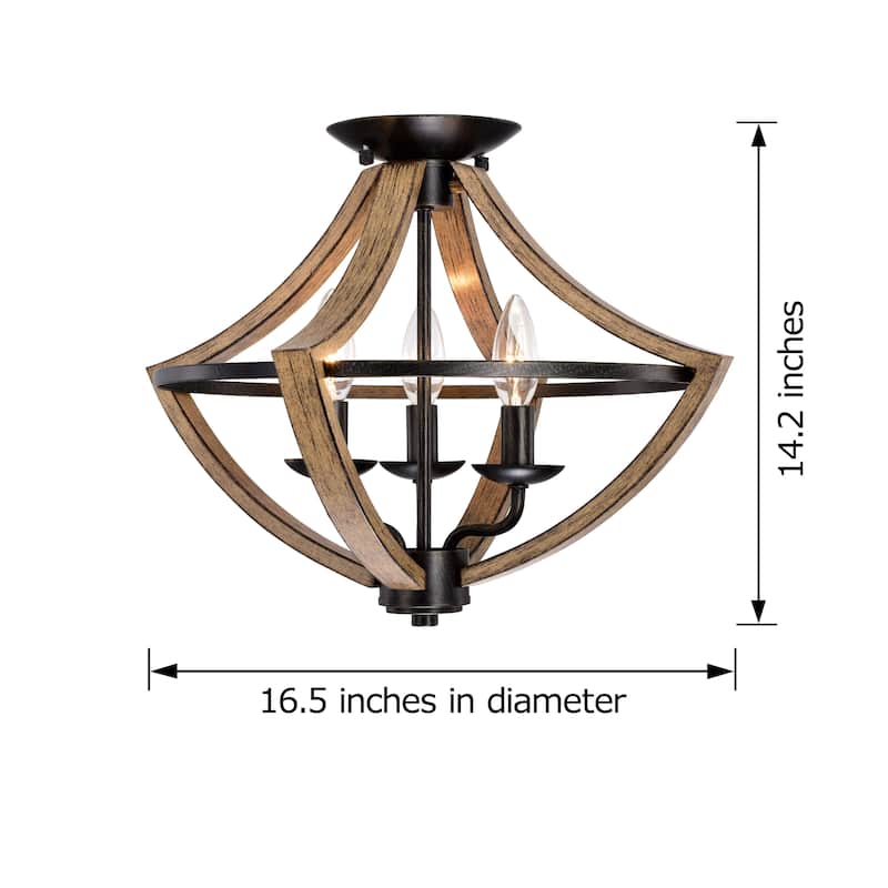 Melisa Faux Wood Grain and Antique Black Metal Semi Flush Mount