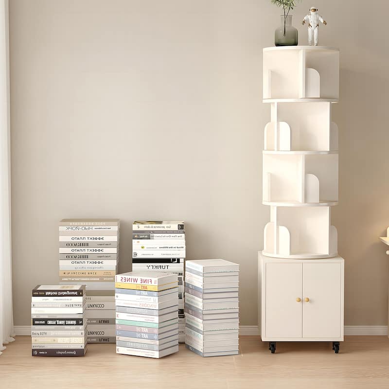 Anmytek 360 Rotating Corner Bookshelf with Wheels Space Saving Storage for Small Rooms