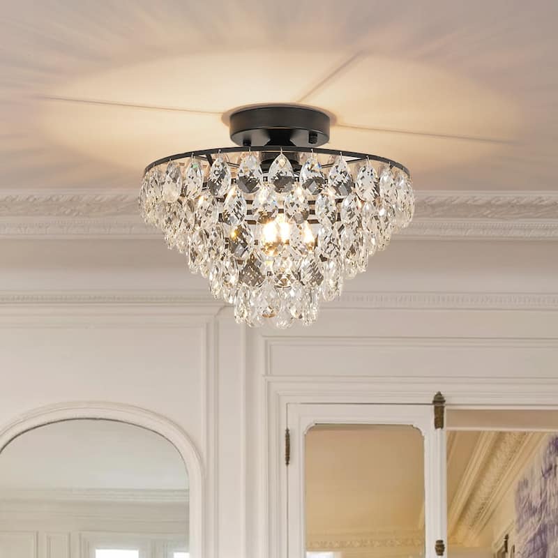 Vintage Glam Tiered Round Crystal Semi Flush Ceiling Light 12.6in