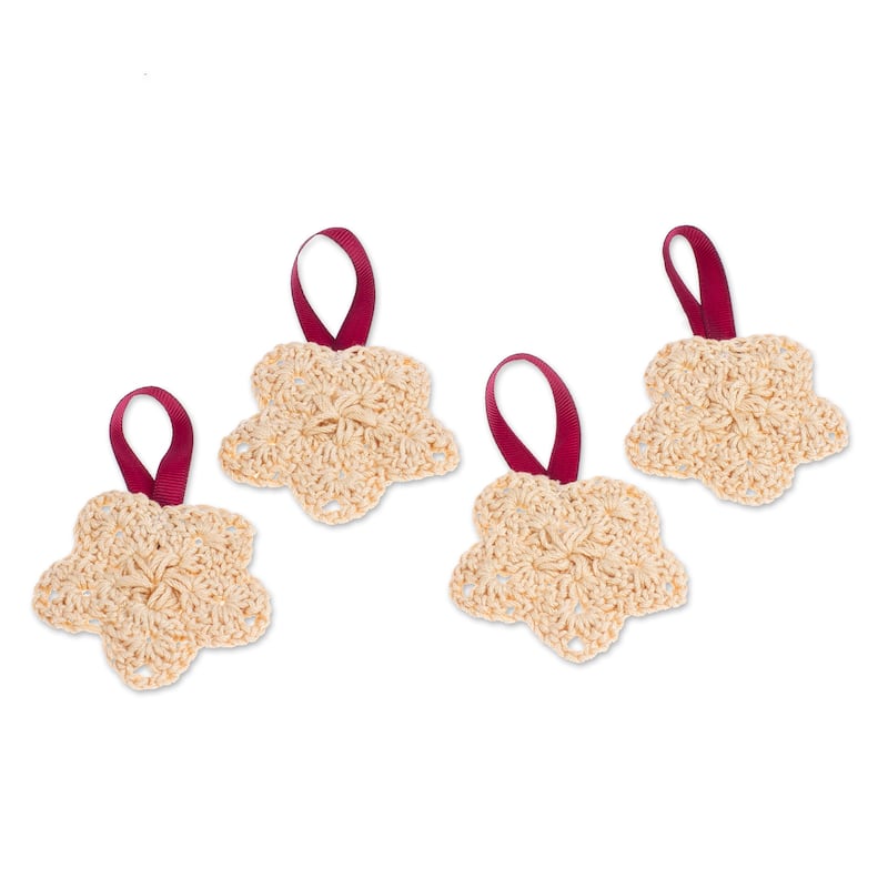 Novica Handmade Beige Sensations Crocheted Ornaments (Set Of 4)