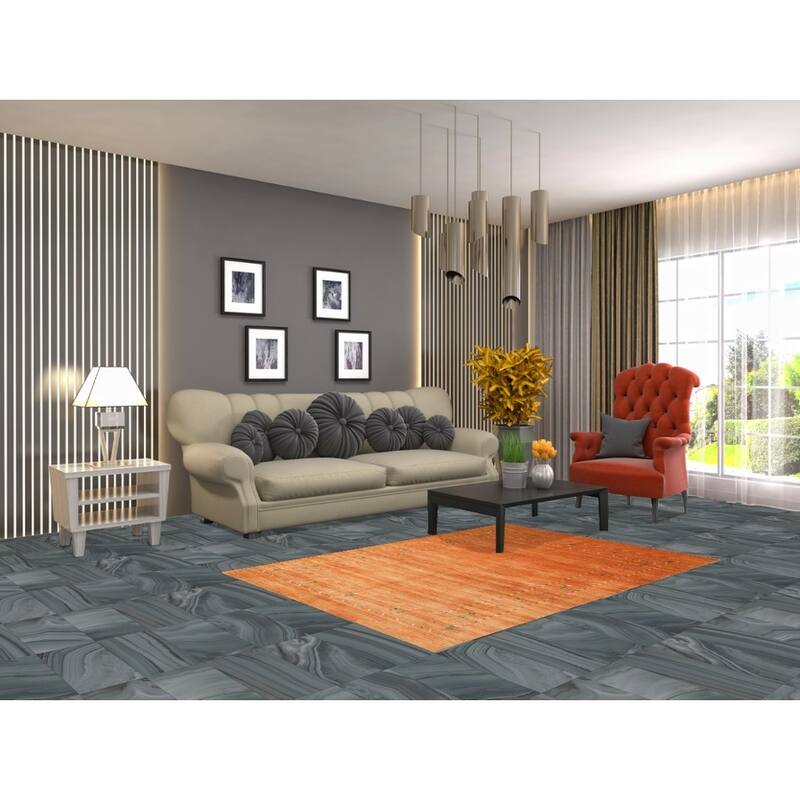 Orange Gabbeh Indian Rug Hand-Knotted Wool Carpet - 4'0"x 5'8"