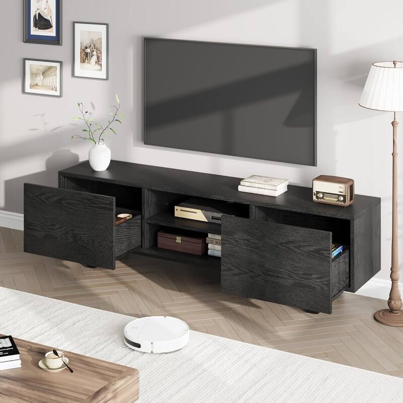 Modern 70" Entertainment Center TV Stand for 65/75/80 Inch TV with 2 Drawers & Open Shelves - N/A