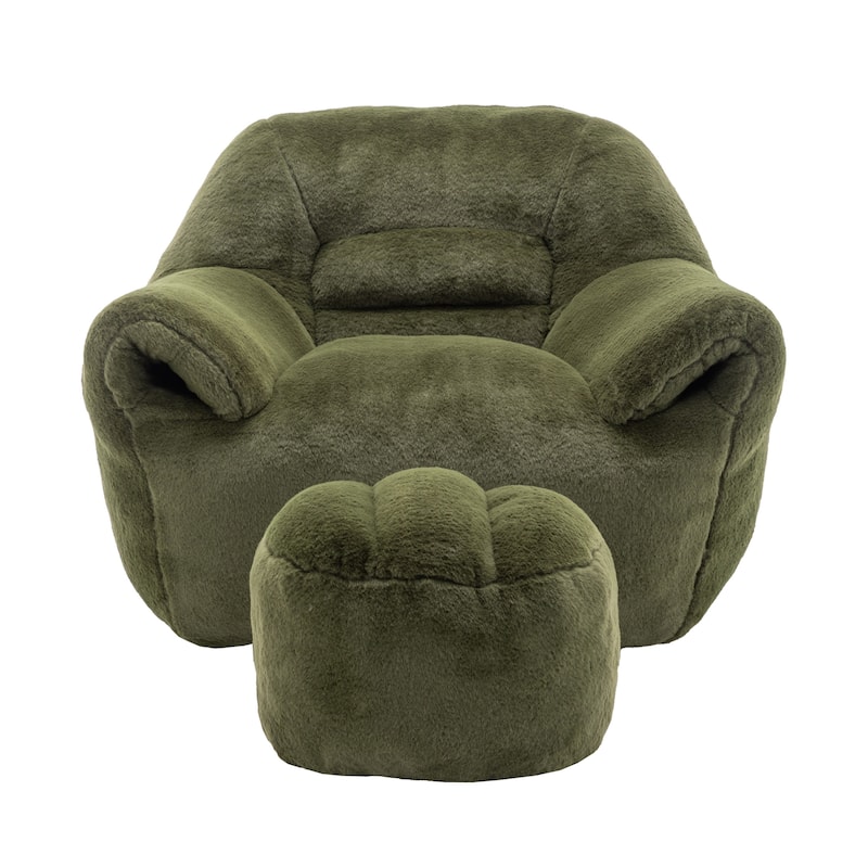 Comfy Bean Bag Sofa With Back Support, With Footstool,Faux Fur Bean Bag Chair For Adults And Kids