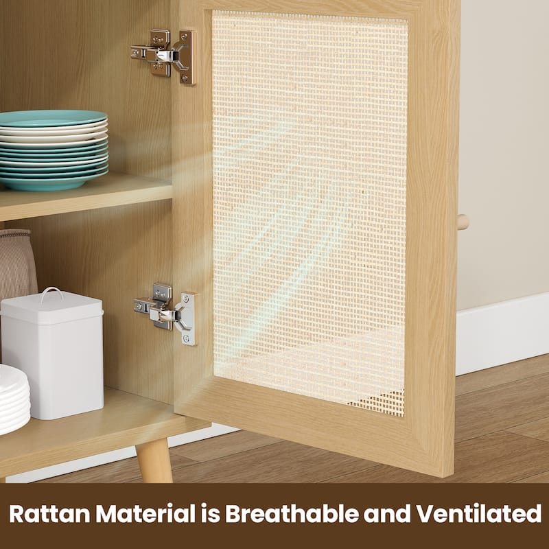 Anmytek Black 3-Door Rattan Buffet Sideboard Wooden Storage Cabinet for Living Dining Room