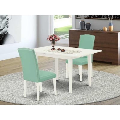 HomeStock 3-Piece Linen White Finish Rectangular Solid Wood Top With Butterfly Leaf Dining Table Set