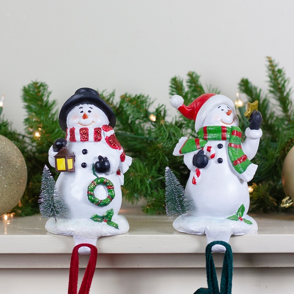 Set of 2 Glittered Snowman Christmas Stocking Holders 5.75