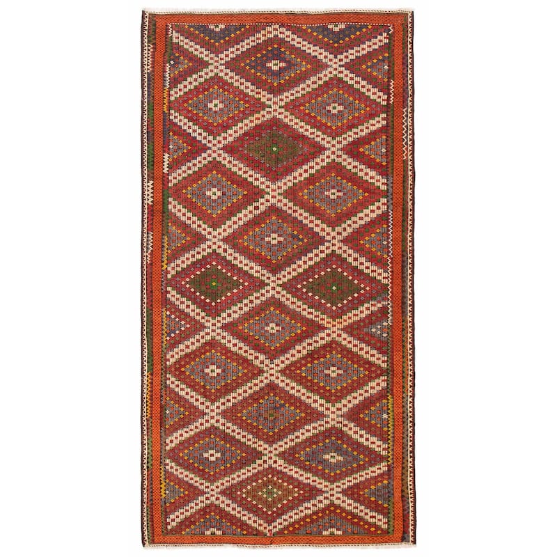 ECARPETGALLERY Flat-Weave Yoruk Red Wool Kilim - 5'11 x 11'1 - Red - 5'11 x 11'1
