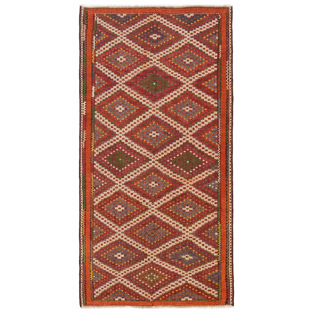 ECARPETGALLERY Flat-Weave Yoruk Red Wool Kilim - 5'11 x 11'1