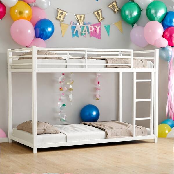 slide 2 of 13, Metal Twin over Twin Bunk Bed with Safety Guardrail White