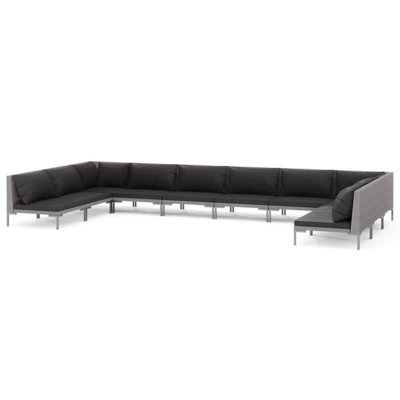 vidaXL Patio Lounge Set Outdoor Sectional Corner Sofa Poly Rattan Dark Grey - 27.6" x 27.6" x 24"