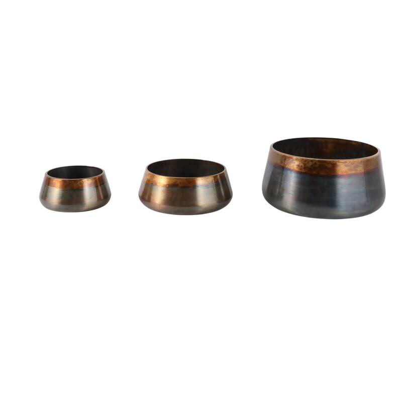 Metal Iron Planters Sleek Design Outdoor Decorative Accent (Set of 3) - 17" x 17" x 8.25" - Gold - 17" x 17" x 8.25"