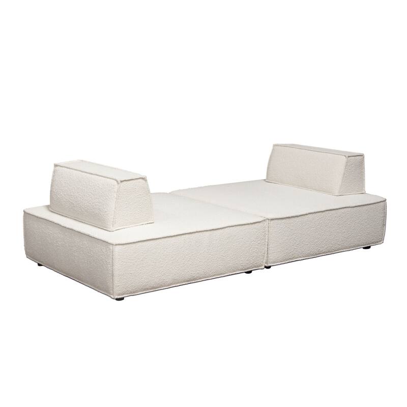 Gada 2 Piece Square Lounger Chairs, Welt Trim Ivory Boucle, Solid Wood