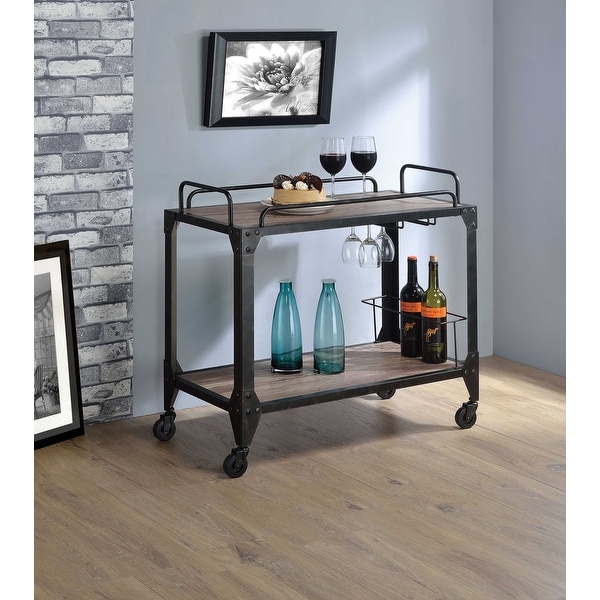 Serving Cart, Rustic Oak & Black - Particle Board, Melamine Rustic Oak & Black