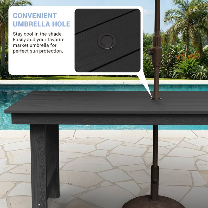 7-Piece HDPE Outdoor Dining Table Sets with Umbrella Hole - 1-Table 6-Chairs
