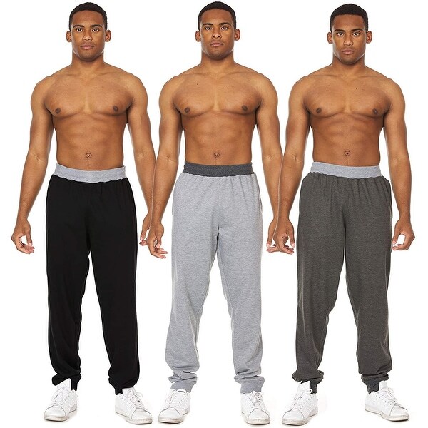Essential Elements 3 Pack: Men's Brushed French Terry Casual Jersey Athletic Lounge Sleep Drawstring Pants with Pockets. Opens flyout.