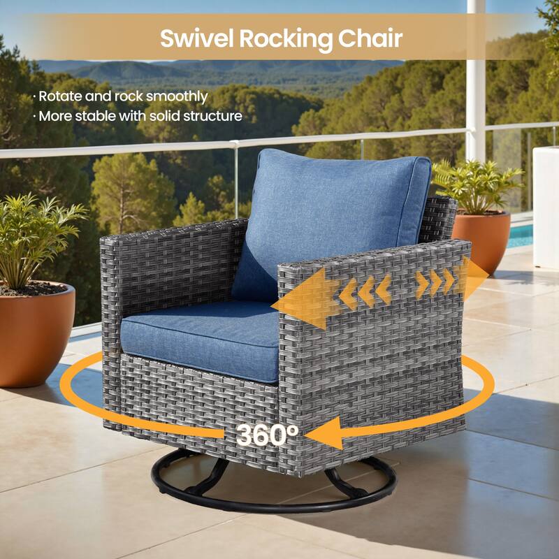 XIZZI 8-piece Patio Outdoor Wicker Furniture Swivel Chair Set with Firepit Table