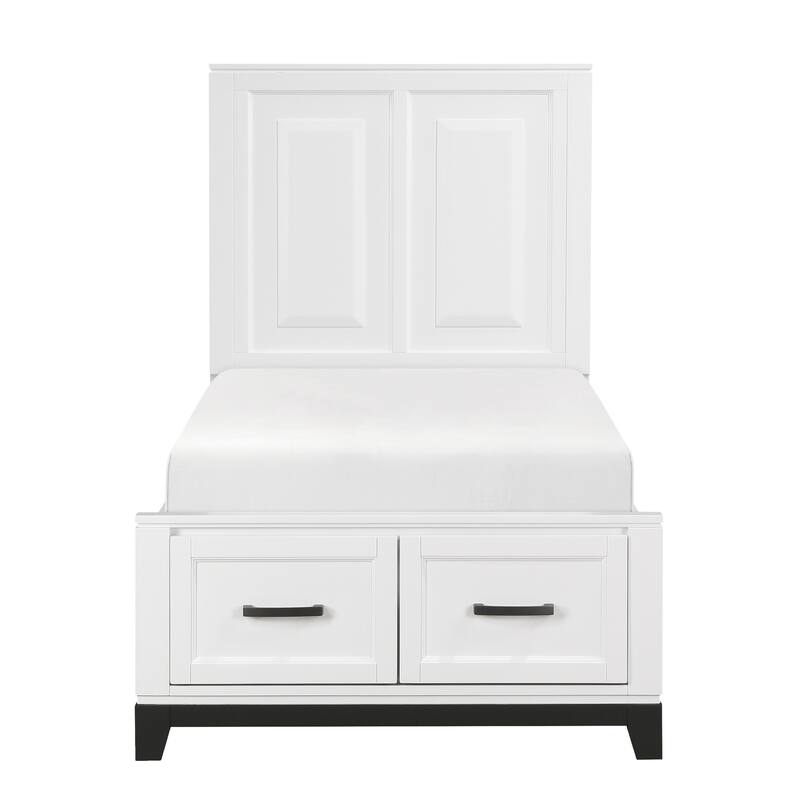 Twin Size Wood Platform Bed with Storage Drawers, and No Box Spring Required - White