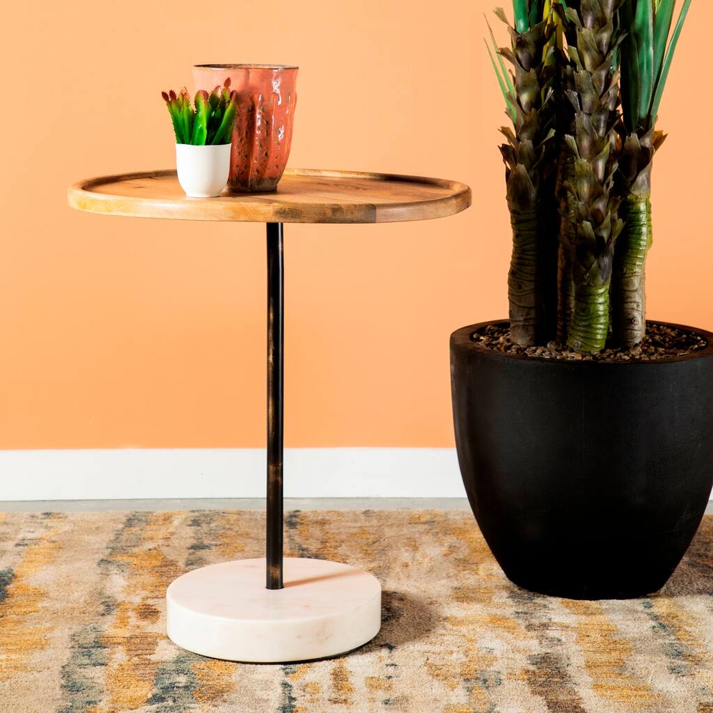 Modern Industrial Design Accent Table with Marble Base