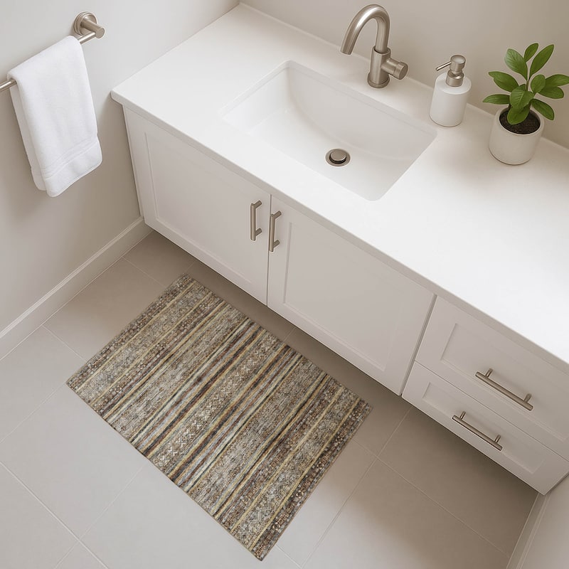 Premium Washable Super Soft Boho Stripes Mayfield Rug - Brown - 1'8" x 2'6"