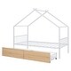 preview thumbnail 3 of 12, White Twin Size Metal House Bed with Two Drawers and Roof for Kids, Boys and Girls, Bedroom